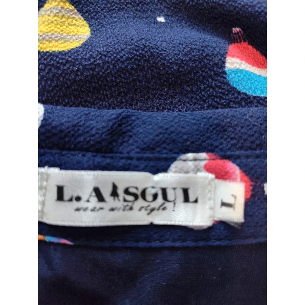 L.A.SGUL Navy Hot Air Balloon Print Sleeveless Shirt Dress Womens Large A-Line